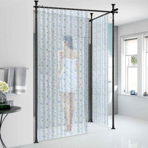 FLY HAWK Room divider curtain rod,Tension Shower Curtain Rods Rustproof Expandable Stainless steel no drilling 70-125 in Customizable for Bathroom,closet,windows,bedroom,living room,laundry room Black