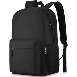 ZUBOND Unisex Black Backpack for School & Travel - Lightweight Laptop Backpack Fits 15.6 Inch Notebook, Water Bottle Pocket - Ideal for Teens, College Students, Adults