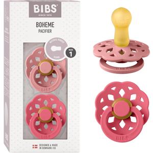 Bibs Pacifiers 0-6 Months | Boheme Collection 2-Pack | BPA-Free Round Nipple | Made in Denmark | Dusty Pink/Coral Color Pacifier