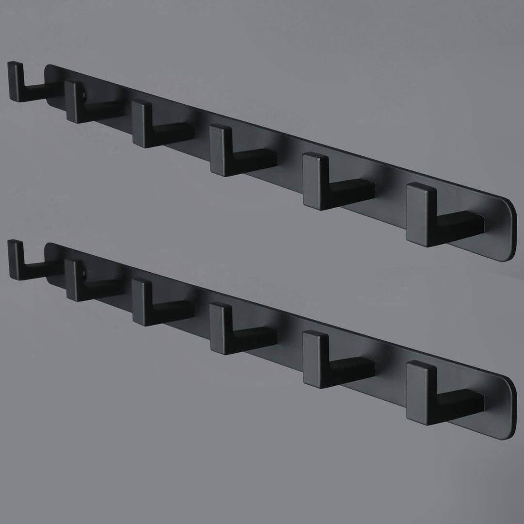 Coat Rack, Heavy Duty Stainless Steel 6 Tri Coat Hook Hanger, Wall Mounted Wall Hooks, Rustic Clothes Hook/Key Hook Rail for Bathroom Kitchen Entryway(2 Pack, 6 Hook Black)