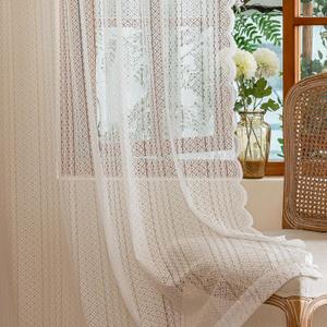 AmHoo 2 Panels Boho Vintage Lace Semi Sheer Curtain Farmhouse Voile Curtains for Living Room Bedroom Window Treatment Bright White 55 x 84 Inch