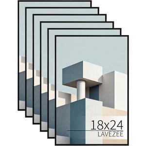 Lavezee 18x24 Poster Frame Black, 6 Packs Lightweight 18 x 24 Poster Frames for Wall Mounting, Display 24x18 Pictures, Posters & Art Prints Vertically or Horizontally
