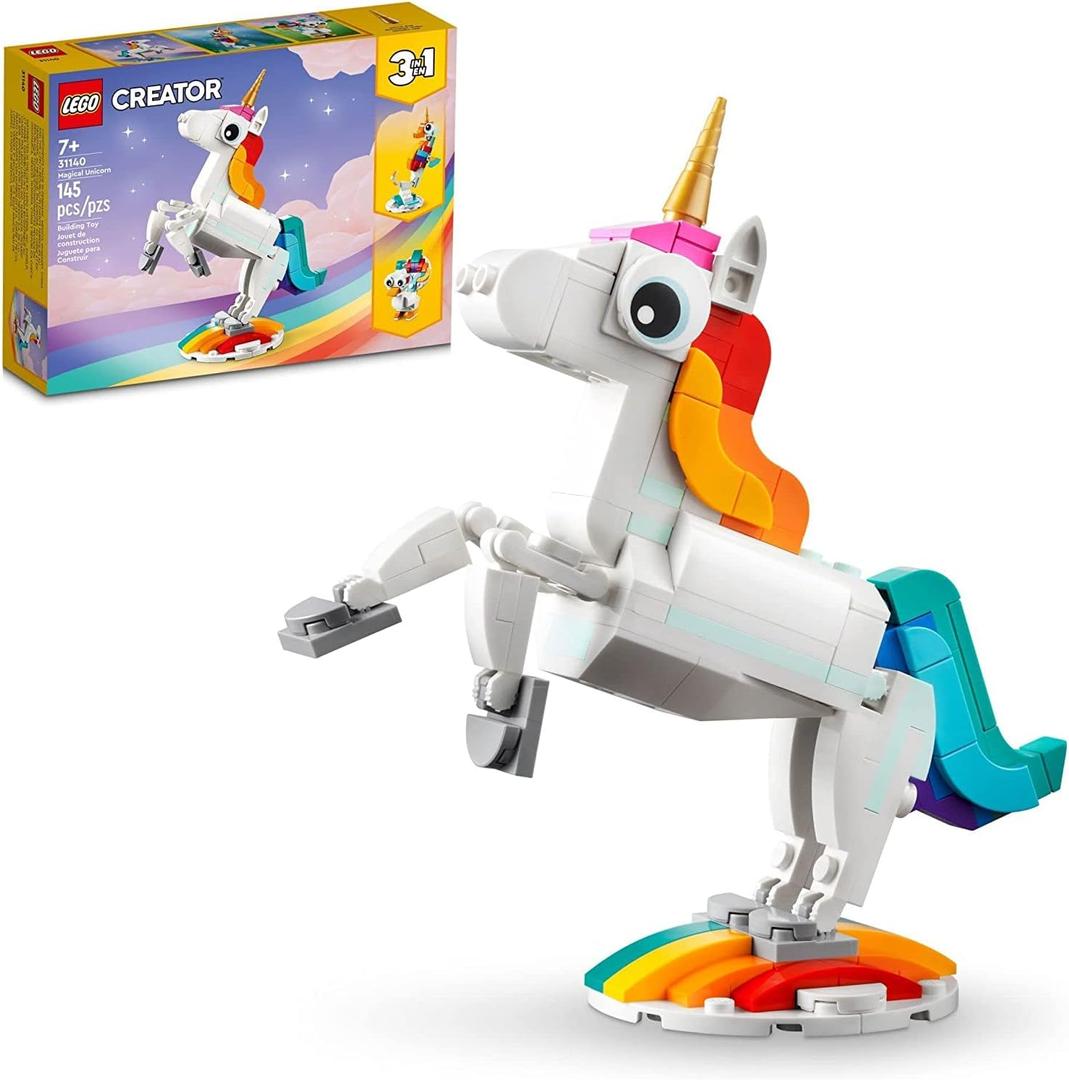Lego Creator 3 in 1 Magical Unicorn Toy, Transforms from Unicorn to Seahorse to Peacock, Rainbow Animal Figures, Unicorn Gift for Grandchildren, Girls and Boys, Buildable Toys, 31140 Lego Creator 3 in 1 Magical Unicorn Toy, Transforms from Unicorn to Seahorse to Peacock, Rainbow Animal Figures, Unicorn Gift for Grandchildren, Girls and Boys, Buildable Toys, 31140