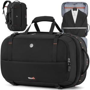 Tolaccea Large Convertible Garment Duffel Bag, Suit Carry On Backpack, TSA Flight Approved for Wrinkle-Free Travel with Dual Laptop Storage for 17.3" and 12.9" & Extra Toiletry Bag, 45-55L Expandable, Black