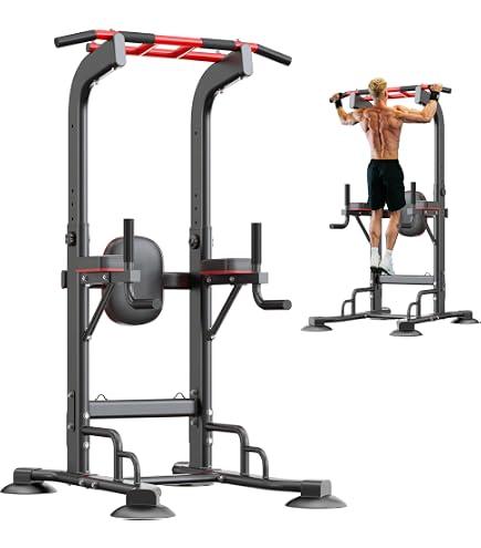 SogesHome Pull Up Bar and Dip Station, Heavy Duty Adjustable Home Gym Equipment for Strength Training, Multifunctional Workout Bar with Resistance Bands Full Body & Core Exercise