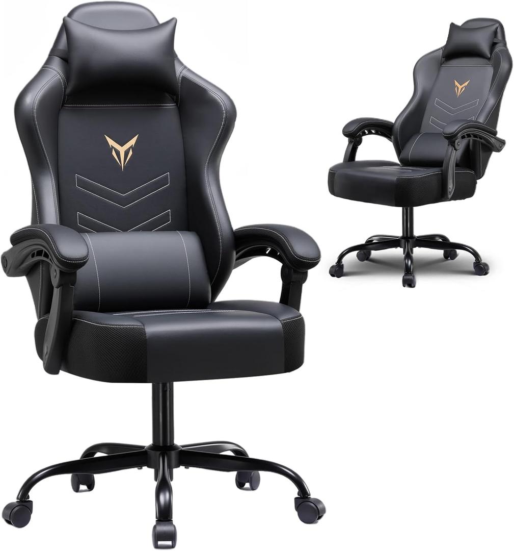 GTPLAYER Gaming Chair, Recliner Chair with Headrest & Lumbar Support, Linkage Armrest, Ergonomic Gaming Chair, High Back Office Home, Black