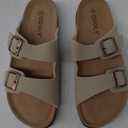 Women's Cork Footbed Slide Sandal, Arch Support Summer Outdoor Sandals with Adjustable Buckle (9, Stone)