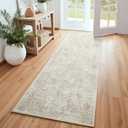 2x6 Washable Runner Rug, Non-Slip Hallway Runner Rugs, Low Pile Vintage Area Rug for Kitchen Hallway Entryway Bathroom Bedroom Carpet, Beige