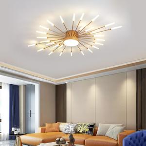 Ceiling Light Modern Flower Shape Ceiling Lamp for Living Room Dining Room Flush Mount Metal Acrylic Sputnik Firework Petal LED Lighting Fixture (Matte Gold, 28+1 Lights)