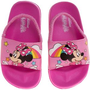 Disney Kids Minnie Mouse Slides Open Toe - Girls Sandals SlipOn Slide Sandal with Backstrap - Pink (Size 7-8 Toddler)