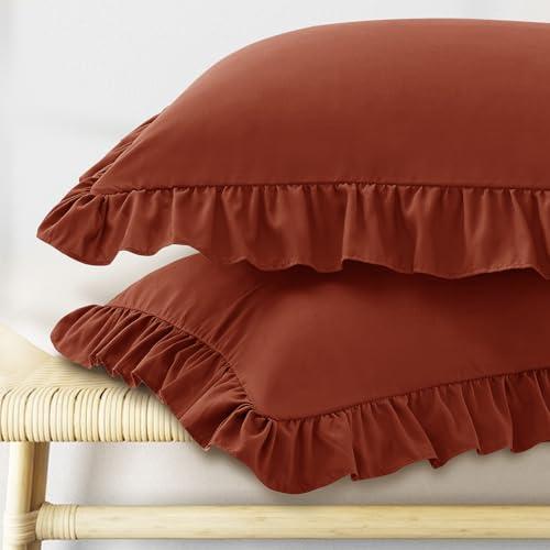 KKJIAF Ruffle Pillow Cases Queen Size Set of 2, Ruffled Pillow Covers with Envelope Closure, Wrinkle Resistant Ruffled Pillow Shams 20" x 30", Dusty Orange