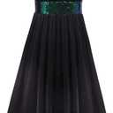 ODASDO Women Adult Lyrical Dance Dress Modern Contemporary Costume Sequins Mesh Tulle High Low Skirt Ballet Dancewear (Large, Black)