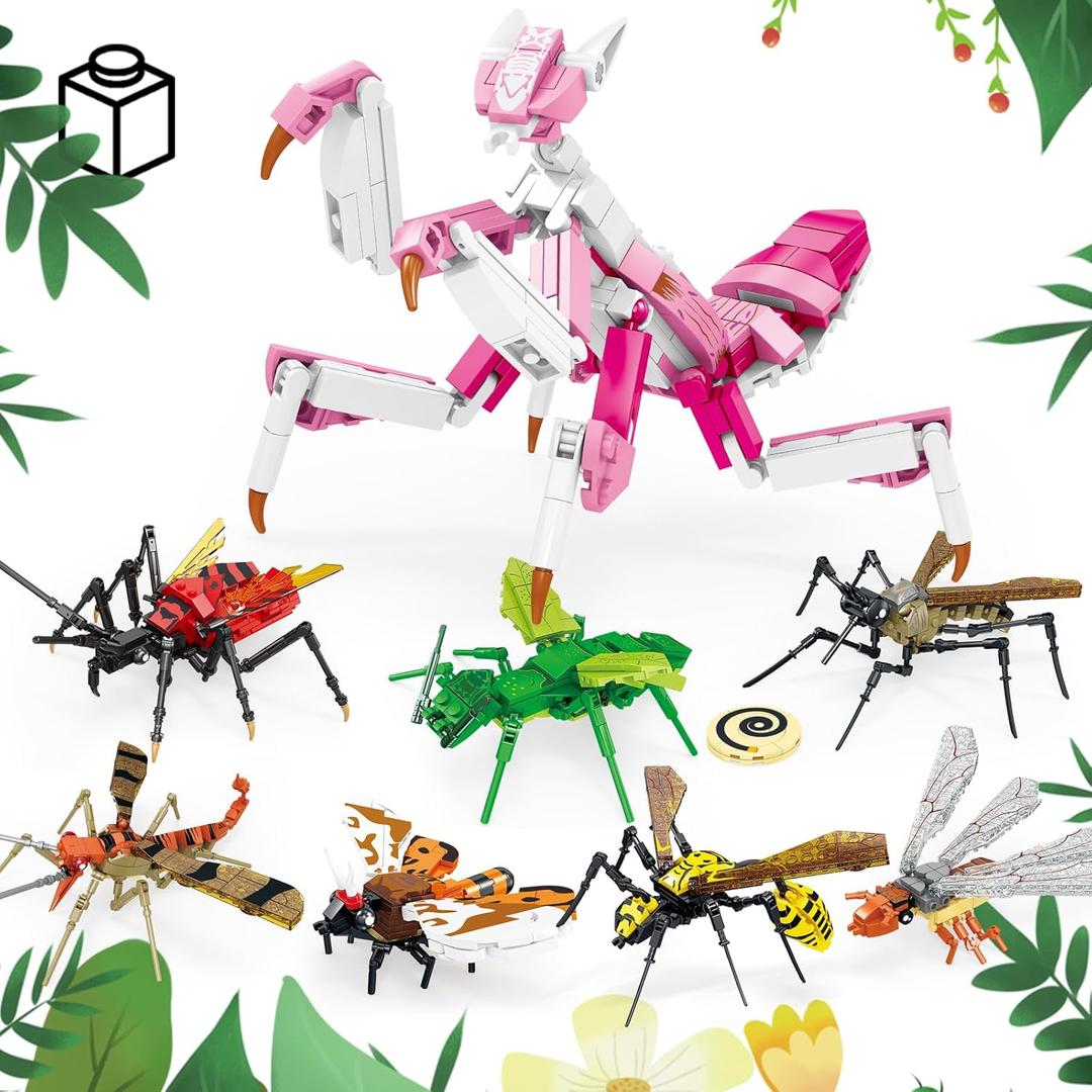 KAZI Bugs Building Toy Set,Insect Collection Building Blocks with 8 Species Insects,STEM Bug Toys for Kids Age 8 9 10 11 12 Plus,Play and Display Idea for Boys and Girls