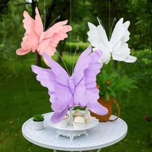Honoson 3pcs Large Butterfly Party Decorations Hanging 3D Crepe Paper Butterfly Decoration Purple Pink White Giant Supply for Party Birthday Baby Shower Wedding Garden Wall (7inch11inch)
