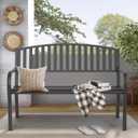 On Shine 50'' Outdoor Bench Weatherproof, Cast Iron All Metal Frame Garden Bench, Anti-Rust Patio Park Bench Clearance for Front Porch, Yard, Lawn, Deck