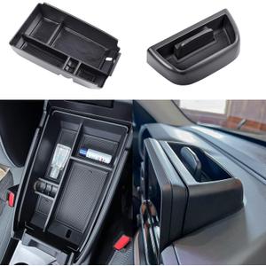 TACOBRO 2PCS Console Organizer Set Compatible with Ford Bronco Sport Accessories 2021 2022 2023 2024Interior Center Console Dash Storage Tray and Armrest Secondary Storage Box ABS Material