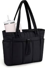 Wandering Nature Work Tote for Women, 40oz Large Bottle Pocket, 15.6" Padded Device Compartment, Commute, Daily Use, Black