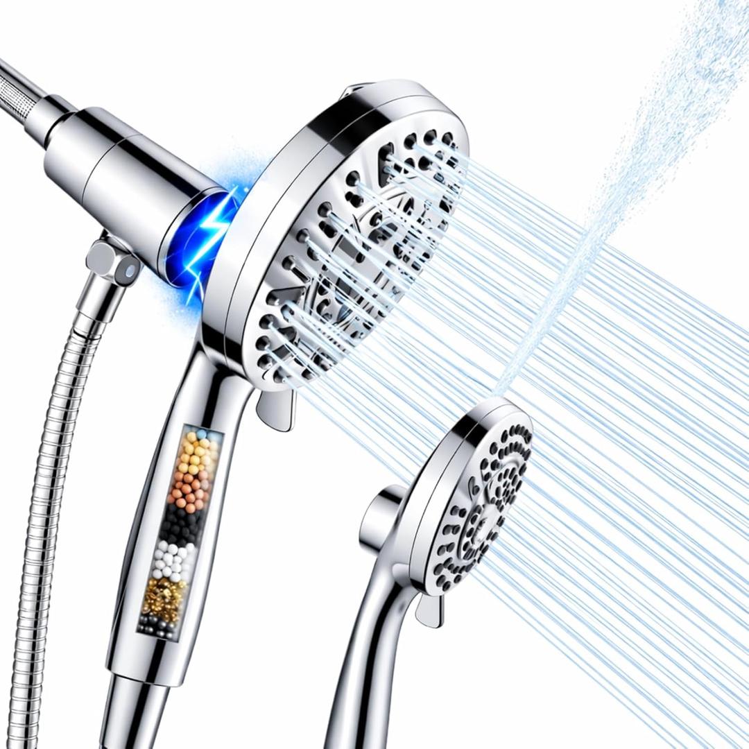 Magnetic Handheld Shower Head with Filter, High Pressure 10-Spray-Mode Detachable Shower Head with 60-Inch Hose, Powerful Hand Held Shower Head for Low Water Pressure (head,silver)