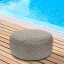 Woven Inflatable Ottoman D21x H10 Outdoor Indoor Pouf Patio Footrest Stool with Portable Handle, Round Ottoman for Patio Garden, Camping, Bedroom, Living Room
