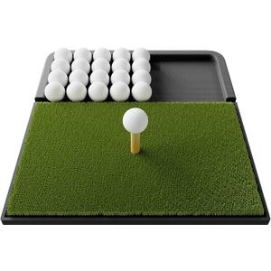 Integrated Golf Mat with Ball Tray, Small Thickening Golf Mats Practice Outdoor & Indoor, Artificial Grass with Anti-Slip Rubber Bottom Mat for Driving, Chipping Swing