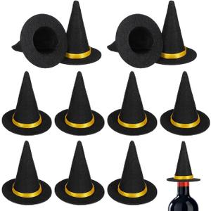BESTOYARD 48 Pcs Halloween Mini Witch Hats, Black Party Favors Witch Hat Decor & Craft Supplies Felt Cloth for Adults & Kids