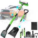 43.3'' Snow Shovel & Snow Brush with Ice Scrapers for Car Windshield,5-in-1 Extendable Thicken Aluminum Tube,180 Pivoting Brush Head & Foam Grip for Christmas, Cars, Trucks, SUVs, Vehicle Green