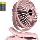 BESKAR Portable Clip on Fan Rechargeable, 4 Speeds Small Battery Operated Fans, USB Desk Fan with Strong Airflow, Sturdy Clamp Fans for Golf Cart Office Outdoor Travel Camping (Light Pink)