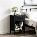 Farmhouse Nightstand with Drawer, Small Wood Side Table, Wooden Bedroom Nightstand, Wood Night Stand, Black Bedside Table with Storage, Black End Table for Living Room LET512B