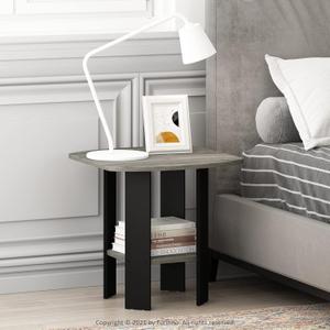 Furinno Simple Side Table Set of 2, 2-Tier Grey End Table with Soft Edges, Open Shelf Night Stand, Bedside Table, for Living Room, Bedroom, Grey Oak