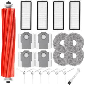 Accessories Kit for Roborock Qrevo S / Qrevo Pro / Qrevo Plus / Qrevo MaxV Robot Vacuum Cleaner Replacement Parts. 1 Main Roller Brush, 4 Hepa Filters, 4 Mop Pads, 6 Side Brushes, 4 Dust Bags, 1 Brush