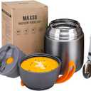 Insulated Thermo Food Jar for Hot & Cold Food for Kids Adult, 17 oz Soup Thermal Hot Food Containers for Lunch, Triple Layer Insulation Stainless Steel Food Jar with Spoon (Grey) (Gray)