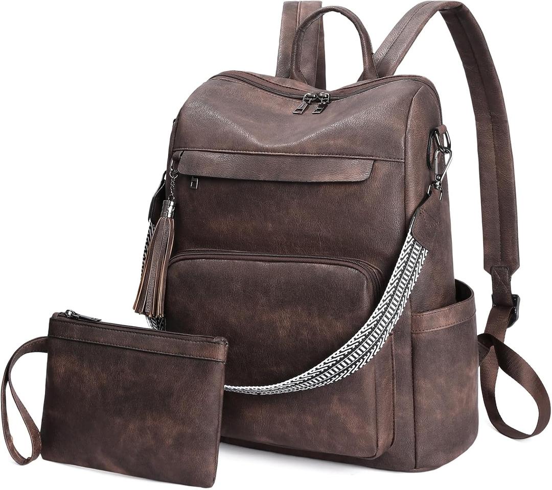 GAEKEAO Backpack Purse for Women Vegan Leather Travel Backpack Fashion Designer Ladies Convertible Shoulder Bag with Wristlet Coffee