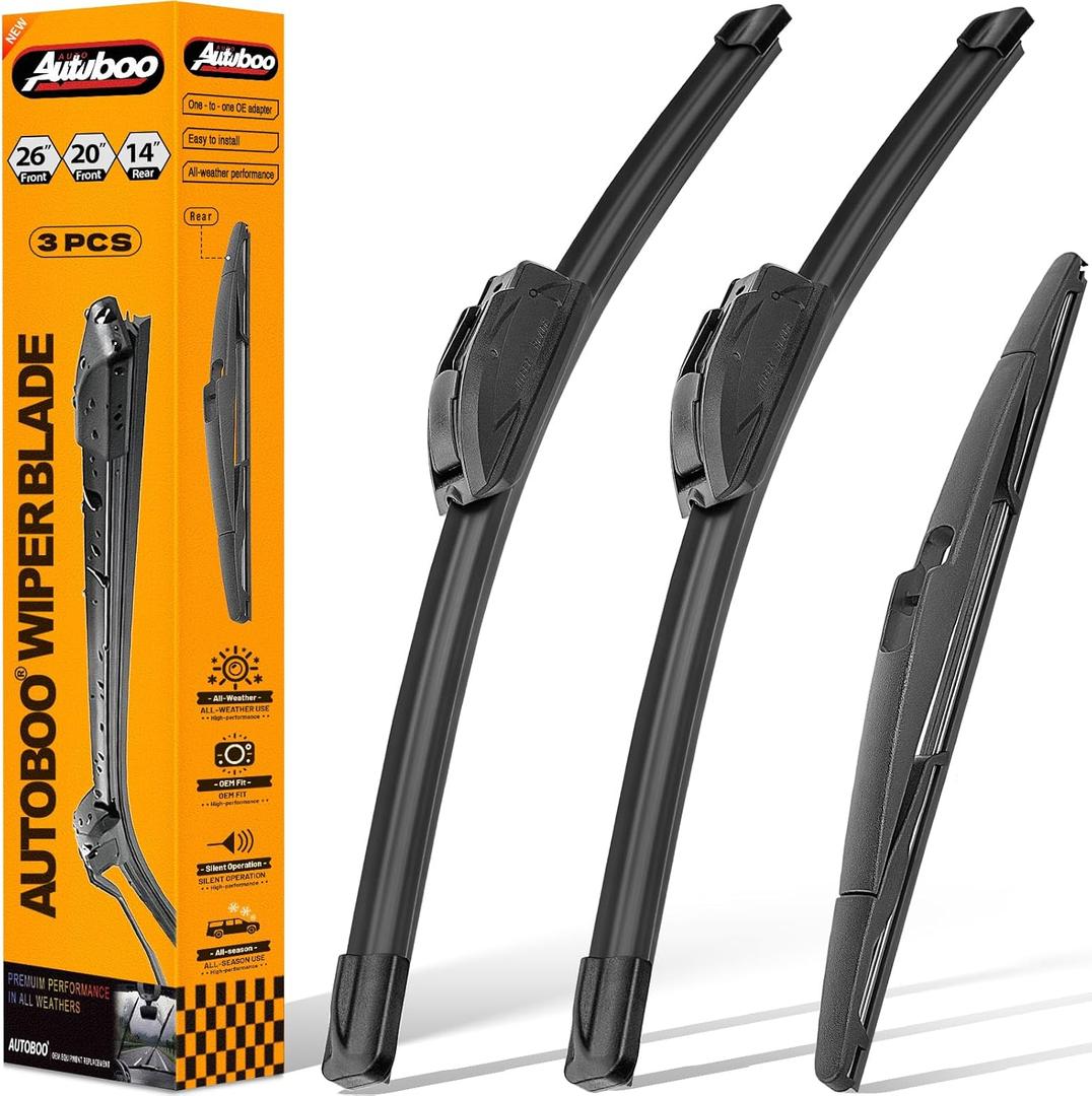 AUTOBOO 26"+20" Windshield Wipers with 14" Rear Wiper Blade Replacement for Ford Edge Lincoln MKX 2007-2015 -Original Factory Quality (Pack of 3)