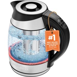 Chefman Electric Kettle with Temperature Control, 5 Presets LED Indicator Lights, Removable Tea Infuser, Glass Tea Kettle & Hot Water Boiler, 360 Swivel Base, BPA Free, Stainless Steel, 1.8 Liters (1.8L - Temperature Control)