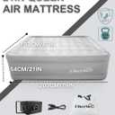 Air Mattress Queen with Built in Wireless Battery Pump, Blow Up Inflatable Mattress for Camping,Guest Air Bed, All Fabric, 21'' Grey Queen