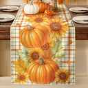 Pumpkin Sunflower Fall Table Runner - 13"90" Plaid Thanksgiving Table Runner for Fall Decor, Seasonal Harvest Autumn Thanksgiving Decorations for Home, Dining Room, Kitchen, Parties