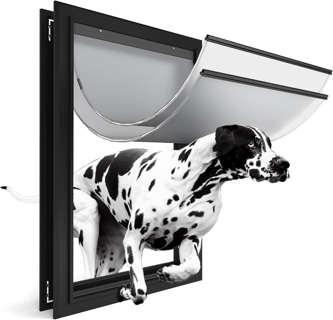 Extra Large Dog Door for Exterior Doors, Heavy Duty Aluminum Doggy Door for Extreme Weather, Cutout Size 14 1/2''W x 25 1/8''H, Giant Dog Door Up to 220 lbs, Lockable, Black