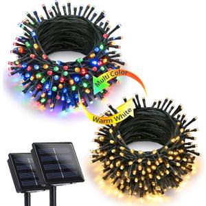 Joomer Color Changing Christmas Lights, 2 Pack Total 144FT 400 LED 12 Modes Solar String Lights Waterproof Twinkle Fairy Lights for Garden Yard Patio Christmas Decoration (Warm White to Multicolor)