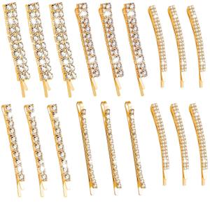 15 Pieces Rhinestone Hair Clips Metal Rhinestone Hair Pins Clear Crystal Bobby Pins for Women Luxury Hair Barrettes Bling Hair Pins Hair Accessories for Party Wedding Daily(Gold)