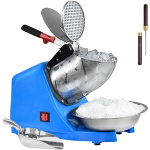 Electric Shaved Ice Machine,with Ice Pick and Scoop,3 Blades of Electric Snow Cone Machine(300W 2200r/min),Splash Proof Ice Shaver Machine,Ice Crusher Machine for Home Commercial Use (Blue)