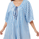 Women's Summer Trendy Romper Striped Casual Puff Sleeve Wide Leg Jumpsuit Oversized Short Drawstring Neck Beach Rompers , Size M