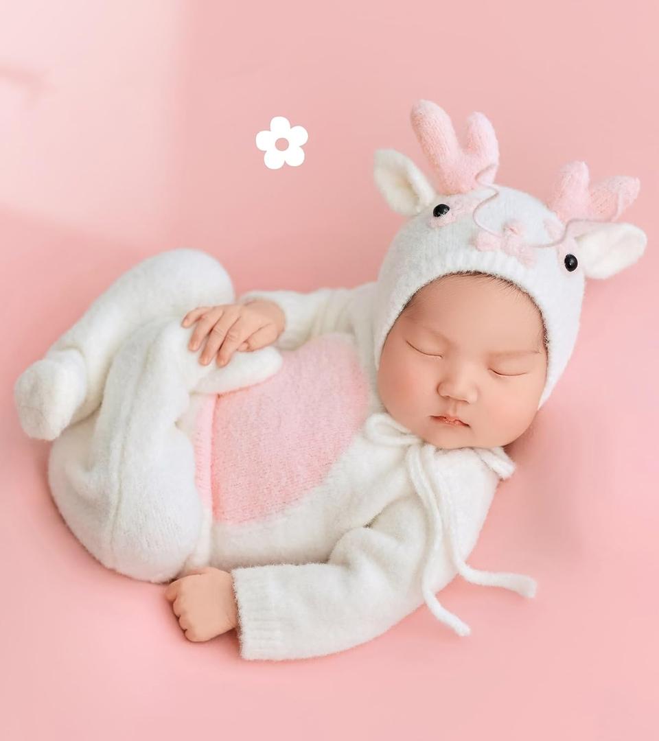 Newborn Photography Props Animal Style Photo Posing Outfits,(Fits for 7-10 Lbs Baby) White Crochet Knitted Costume and Hat, Newborn Photography Accessories for Posing (Romper+Hat) (Blue)