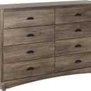 Prepac Sonoma 8 Drawer Double Dresser for Bedroom, Wide Chest of Drawers, Bedroom Furniture, Clothes Storage and Organizer, 17.25" D x 59" W x 37" H, Drifted Gray