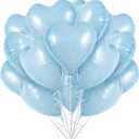 TONIFUL 30Pcs 18 Inch Baby Blue Heart Balloons Pastel Blue Heart Shape Foil Mylar Balloons Decoration for Birthday Valentine's Day Wedding Bridal Shower Anniversary Engagement Party Supplies