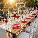 WDF Partyware 350Pieces Red Plastic Plates with Gold Rim Include 50Dinner Plate 10inch 50Dessert Plate 7inch 50 gold Cups 9 OZ, 50 Pre Rolled Napkins for Party/Baby Shower/Wedding/Spring/Mother's Day
