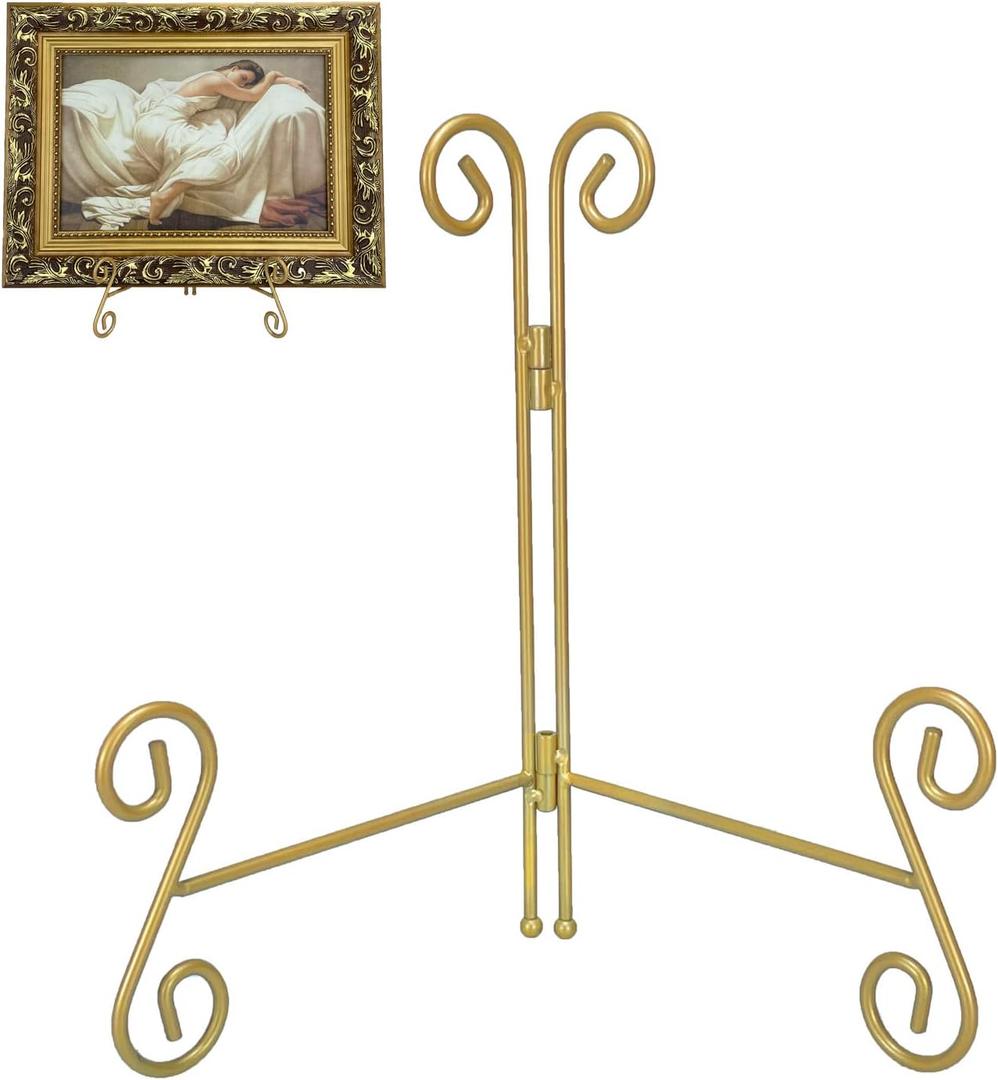 Plate Stand 10 Inch Gold Display Plate Holder, Collapsible Iron Plate Stands for Display, Folding Display Easel for Photo, Pictures, Decorative Plate and Artwork (10-Inch, 2-Pack)