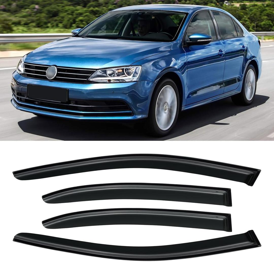 Window Rain Guards for 2011-2018 Volkswagen (VW) Jetta, Window Visor Guard Vent Shade Wind Deflector Rain Shield Protector Sun for 11-18 Jetta 2012 2013 2014 2015 2016 2017, Outside-Mount, 4PCS