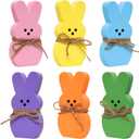 Fumwase 6PCS Easter Table Wooden Bunny Spring Signs Rabbit Table Decorations for Adults Bunny Shaped DIY Painting Art Craft