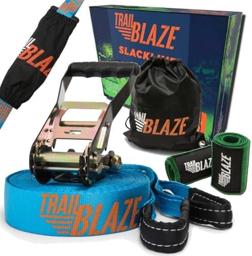 Trailblaze Slackline Kit with Tree Protectors | Backyard Slacklines for Kids and Adults | Beginner's Tight Rope Line Set | Double Slack Lines 60ft