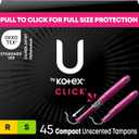 U by Kotex Tampons, Click Compact Multipack, Regular/Super Absorbency, Unscented, 45 Count